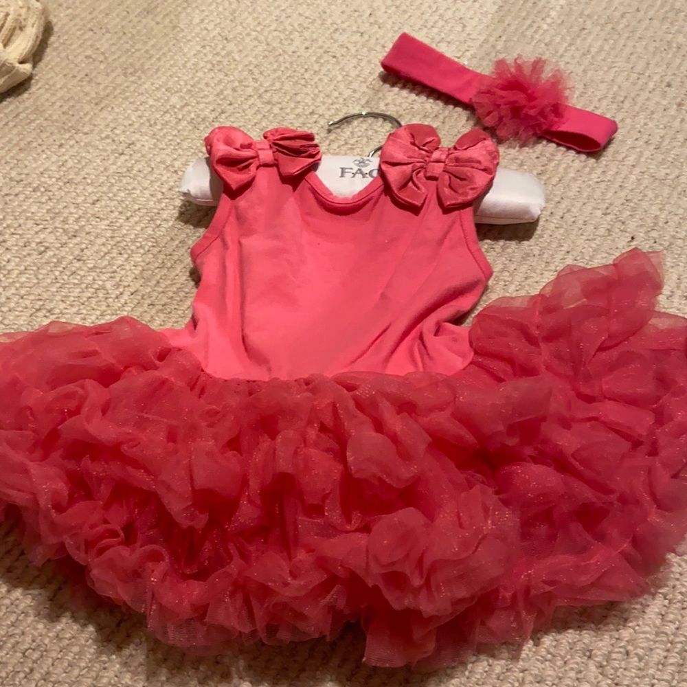 FOA Pink dress and headband  9mo